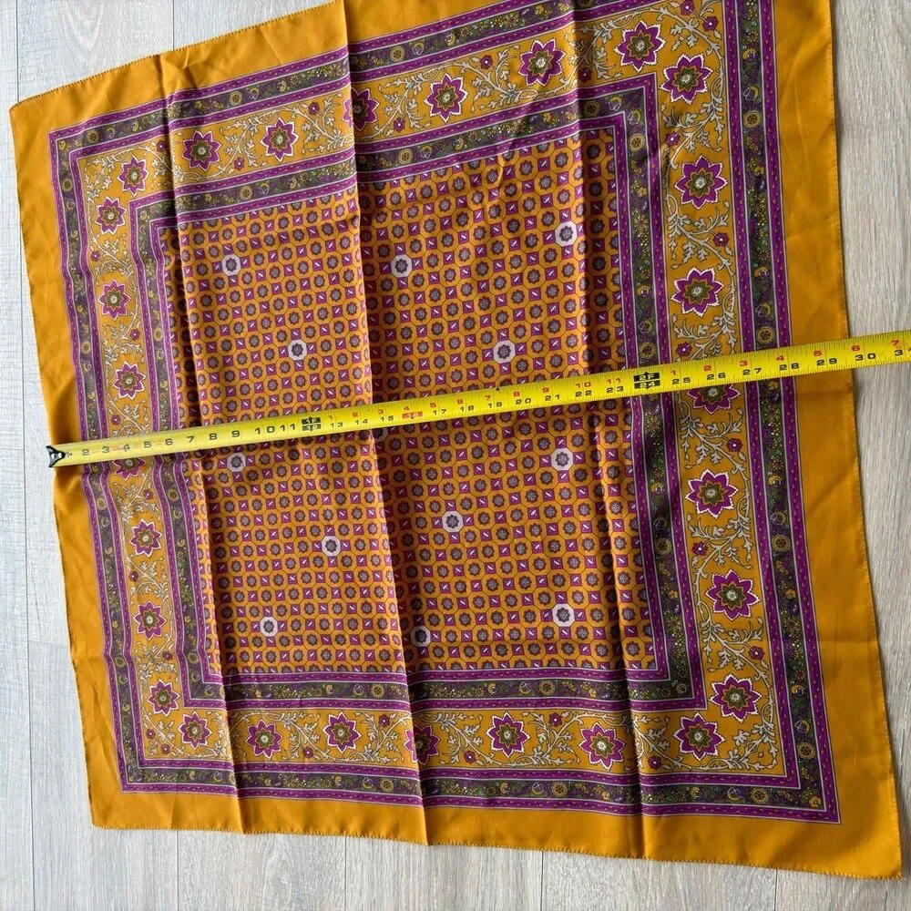 Vintage Italian Silky Scarf Orange & Purple Geometric Print 70's Old Money Twee